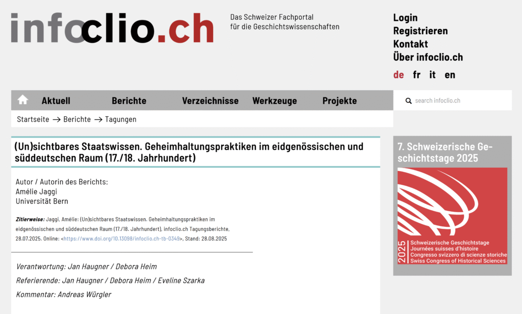 Panel report by Amélie Jaggi published on Infoclio